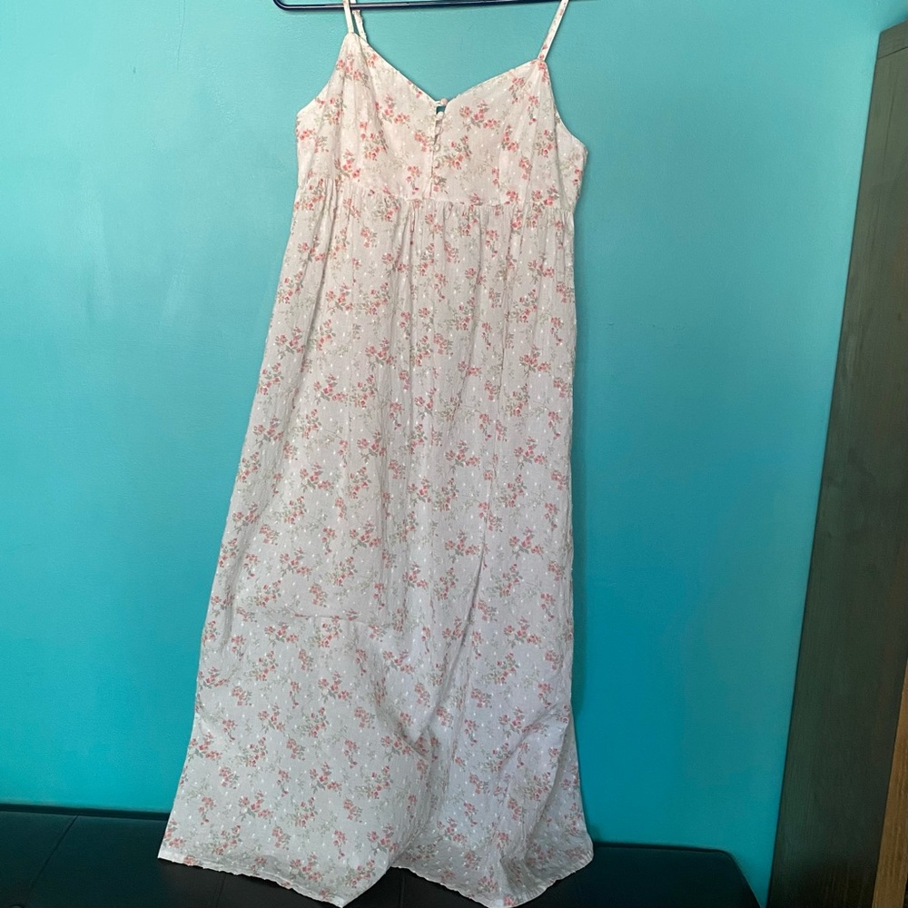Shabby Chic Rachel Ashwell 100% Cotton Swiss Dot Floral Rosebud Maxi Dress M
